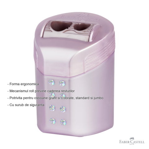 Ascutitoare dubla cu container Faber-Castell Sparkle Pastel, mecanism roll, pentru creioane grafit si colorate [1]