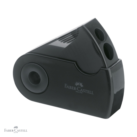 Birotica papetarie - Ascutitoare dubla din plastic Faber-Castell, cu container, pentru creioane grafit si colorate