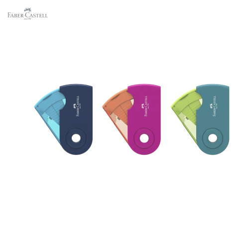 Ascutitoare dubla din plastic Faber-Castell Sleeve Trend, cu container, pentru creioane standard si jumbo, culori pastel [4]