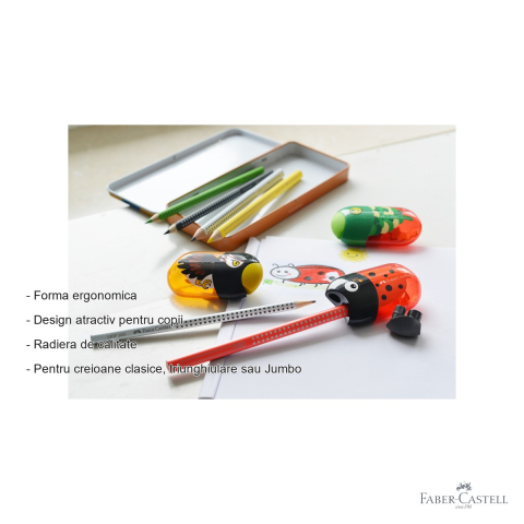 Ascutitoare dubla Faber-Castell cu container si radiera, forma ergonomica, pentru copii [1]