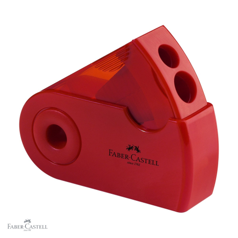 Birotica papetarie - Ascutitoare dubla Faber-Castell, plastic cu container, pentru creioane standard si Jumbo