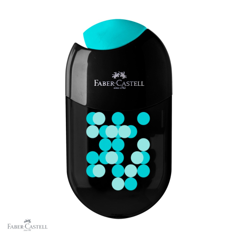 Birotica papetarie - Ascutitoare dubla Faber-Castell Two Tone, cu radiera si container, pentru creioane standard si jumbo, culori asortate