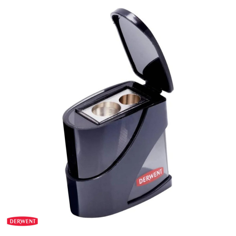 Creioane si ascutitori - Ascutitoare manuala dubla Derwent Professional din metal, cu rezervor, orificii de 8.25 si 11.5 mm, neagra