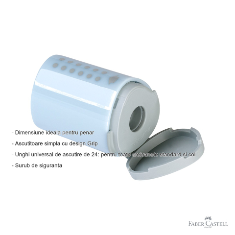 Ascutitoare mini Faber-Castell Grip 2001, plastic cu container, unghi universal 24°, pentru penar [1]