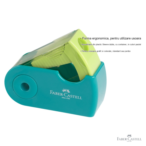 Ascutitoare plastic dubla Faber-Castell Sleeve Mini Trend, cu container, pentru creioane standard si jumbo [2]