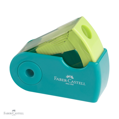 Birotica papetarie - Ascutitoare plastic dubla Faber-Castell Sleeve Mini Trend, cu container, pentru creioane standard si jumbo