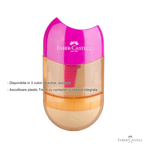 Ascutitoare plastic Faber-Castell Trend 2019, cu container si radiera integrata, pentru scoala si birou [1]