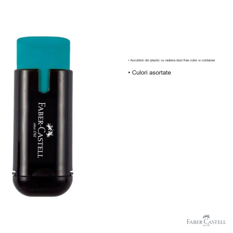 Ascutitoare plastic Faber-Castell Trend 2019, cu radiera dust free si container, culori asortate [2]
