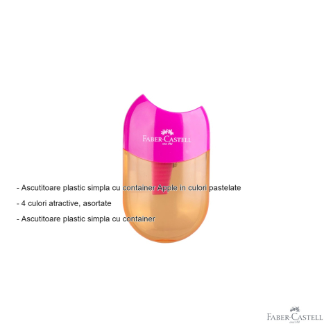 Ascutitoare plastic simpla cu container Faber-Castell, model Apple, culori pastelate, pentru copii [1]