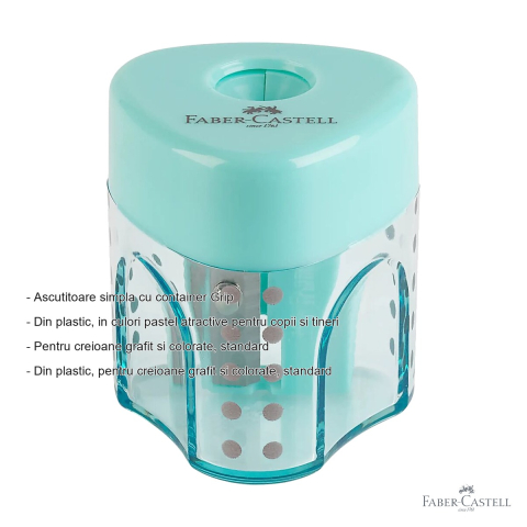 Ascutitoare simpla cu container Faber-Castell Grip Trend, din plastic pastel, pentru creioane grafit si colorate [1]
