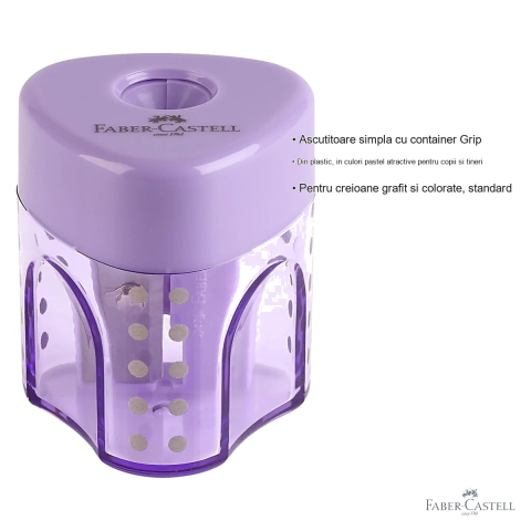 Ascutitoare simpla cu container Faber-Castell Grip Trend, din plastic pastel, pentru creioane grafit si colorate [2]