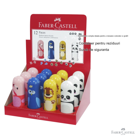 Ascutitoare simpla cu radiera Faber-Castell, model animale, pentru creioane colorate si grafit [2]