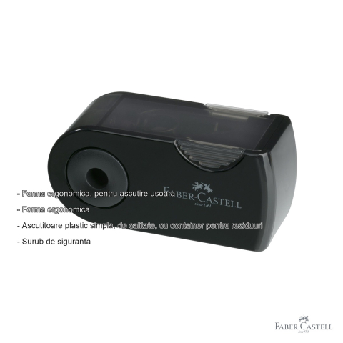 Ascutitoare simpla Faber-Castell Sleeve Mini, plastic negru, cu container, pentru creioane grafit si colorate [1]