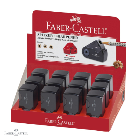 Ascutitoare simpla Faber-Castell Sleeve Mini, plastic negru, cu container, pentru creioane grafit si colorate [3]