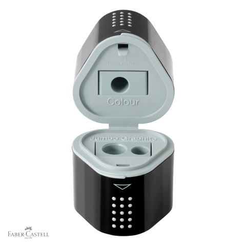 Ascutitoare tripla Faber-Castell Grip 2001, forma triunghiulara ergonomica, cu container, pentru creioane grafit si colorate [3]