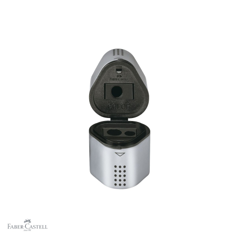 Ascutitoare tripla Faber-Castell Grip 2001, forma triunghiulara ergonomica, cu container, pentru creioane grafit si colorate [3]