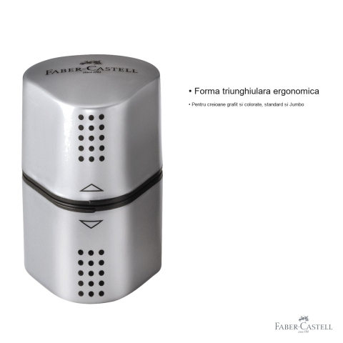 Ascutitoare tripla Faber-Castell Grip 2001, forma triunghiulara ergonomica, cu container, pentru creioane grafit si colorate [2]