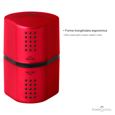 Ascutitoare tripla Faber-Castell Grip 2001, forma triunghiulara ergonomica, cu container, pentru creioane standard si Jumbo [2]