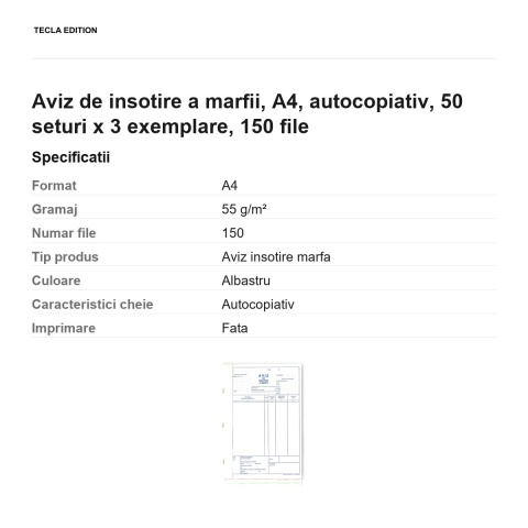 Aviz de insotire a marfii, A4, autocopiativ, 50 seturi x 3 exemplare, 150 file [2]