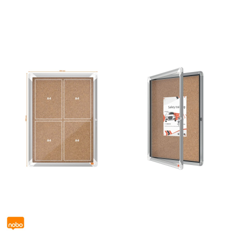 Avizier din pluta Nobo pentru interior, pentru 4 coli A4, carcasa metalica, sticla frontala de 4 mm, lacat cu cheie, 493x667x43 mm [4]