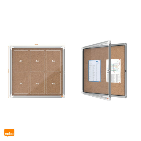 Avizier din pluta Nobo pentru interior, pentru 6 coli A4, carcasa metalica, sticla frontala de 4 mm, lacat cu cheie, 708x667x43 mm [4]