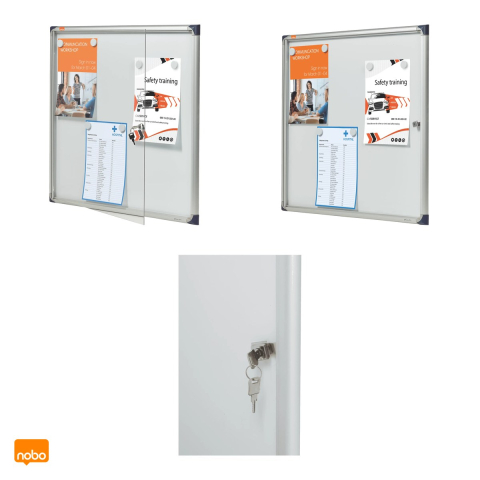 Avizier magnetic Nobo extra plat pentru 6 coli A4, usa acrilica cu lacat si 2 chei, spate din metal, grosime 2.2 cm, 680x725x25 mm, alb [3]