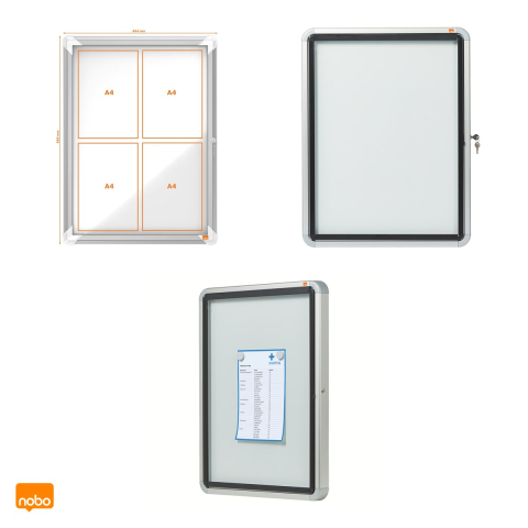 Avizier magnetic Nobo pentru exterior, pentru 4 coli A4, carcasa metalica rezistenta la apa, sticla de 4 mm, lacat cu cheie, 494x667x45 mm [4]