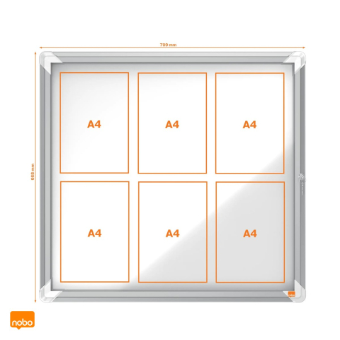 Avizier magnetic Nobo pentru exterior, pentru 6 coli A4, carcasa metalica rezistenta la apa, sticla de 4 mm, lacat cu 2 chei, 752x692x45 mm, alb [4]