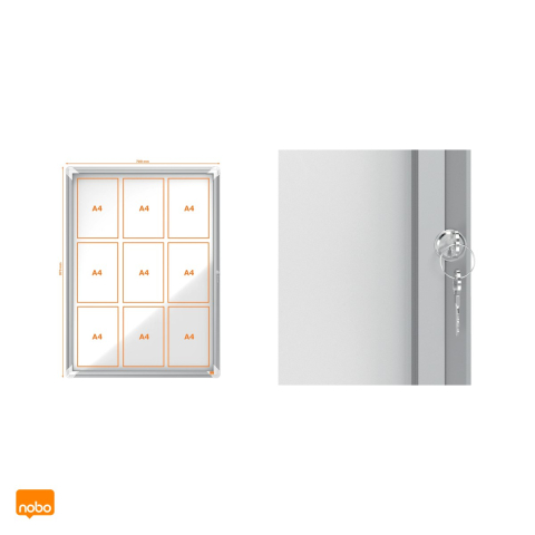 Avizier magnetic Nobo pentru interior, pentru 9 coli A4, carcasa metalica, suprafata cu stergere uscata, sticla de 4 mm, lacat cu 2 chei, 1000x752x37 mm [4]