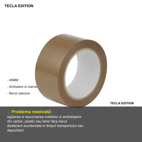 Banda adeziva acrilica maro Tecla Edition, 48mm x 60m, pentru ambalare si sigilare colete [1]