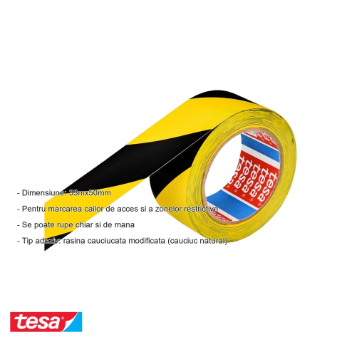 BANDA ADEZIVA MARCARE GALBEN/NEGRU 33M 50MM TESA [1]