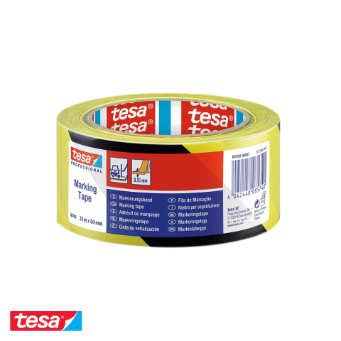 Adezivi si benzi adezive - BANDA ADEZIVA MARCARE GALBEN/NEGRU 33M 50MM TESA