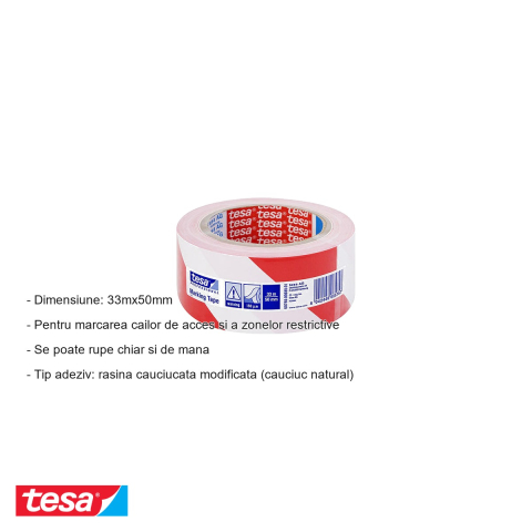 BANDA ADEZIVA MARCARE ROSU/ALB 33M 50MM TESA [1]