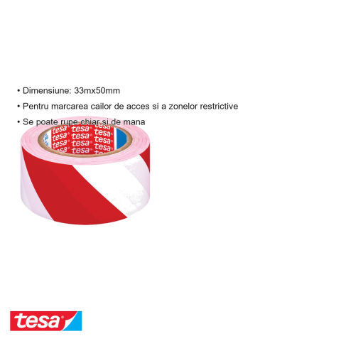 BANDA ADEZIVA MARCARE ROSU/ALB 33M 50MM TESA [2]