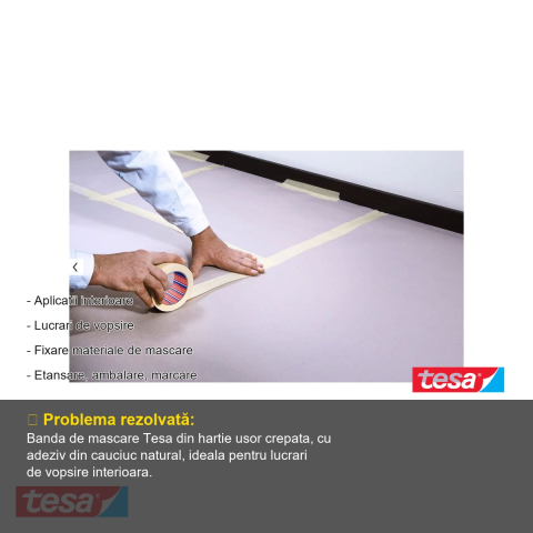 Banda adeziva de mascare din hartie Tesa, 50m x 75mm, pentru vopsire interioara [1]
