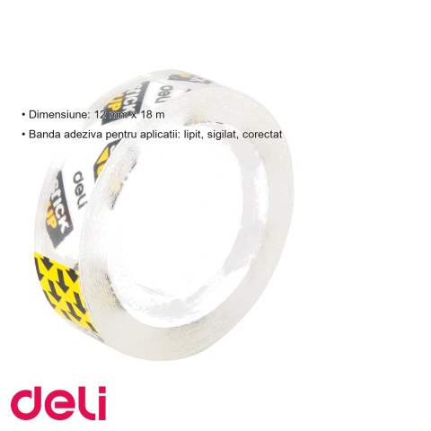 Banda adeziva Deli 12mm x 18m, transparenta, pentru lipit, sigilat si corectat [2]