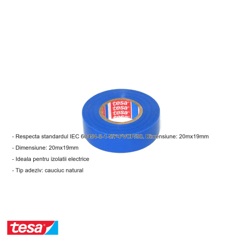 BANDA ADEZIVA ELECTROIZOLATOARE 20M*19MM ALBASTRA TESA [1]