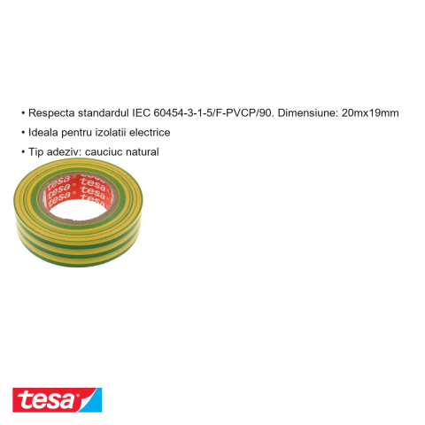 BANDA ADEZIVA ELECTROIZOLATOARE 20M*19MM GALBEN/VERDE TESA [2]
