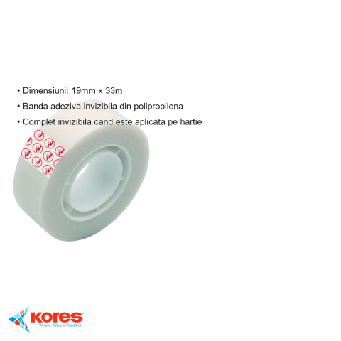 Banda adeziva invizibila Kores, mat si inscriptibila, 19mm x 33m, pentru birou si acasa [2]