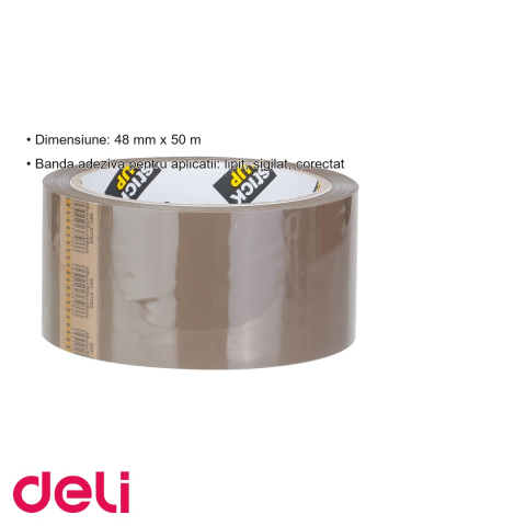 Banda adeziva maro Deli, 48 mm x 50 m, pentru lipit, sigilat si ambalat colete [2]