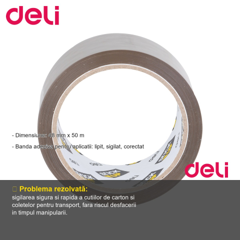 Banda adeziva maro Deli, 48 mm x 50 m, pentru lipit, sigilat si ambalat colete [1]