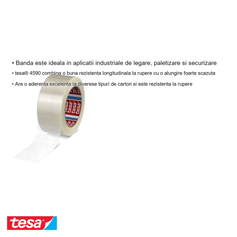 Banda adeziva monofilament Tesa 4590, rezistenta la rupere, 50m x 50mm, pentru legare si paletizare industriala [2]