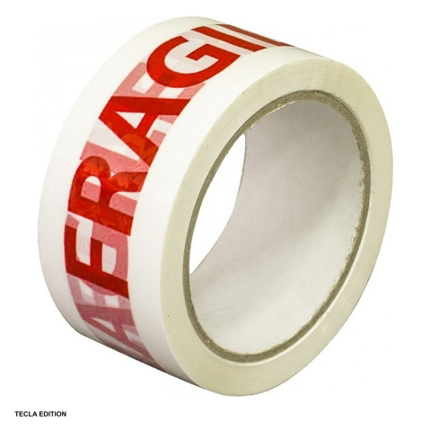 Bricolaj - Banda adeziva pentru ambalare cu mesaj FRAGIL, adeziv acrilic, 50 mm x 60 m