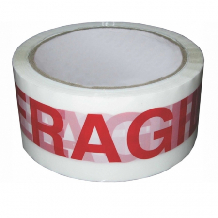 Banda adeziva tip scotch, 50 mm x 66 m, ''FRAGILE'', solvent, 43 microni, alb cu rosu [2]
