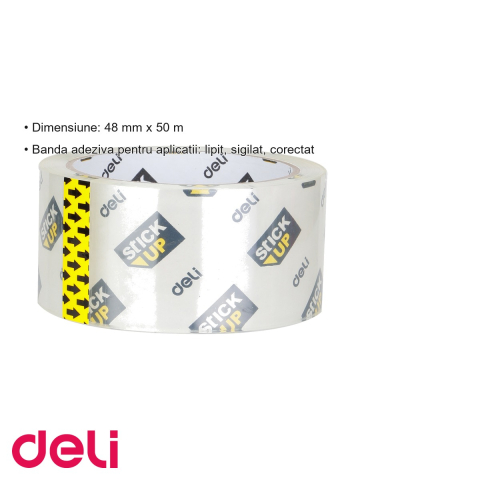 Banda adeziva transparenta Deli, 48 mm x 50 m, pentru lipit, sigilat si corectat [2]