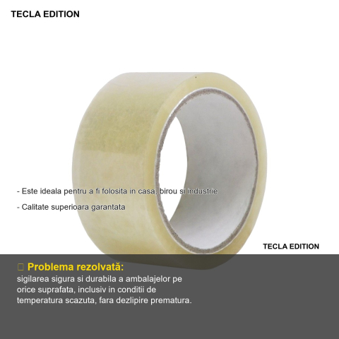 Banda adeziva transparenta Tecla Edition, acril 48mm x 60m, rezistenta la temperaturi extreme, pentru uz casnic, birou si industrial [1]