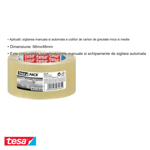 BANDA ADEZIVA TRANSPARENTA 66M 48MM ADEZIV CAUCIUC NATURAL TESA [2]