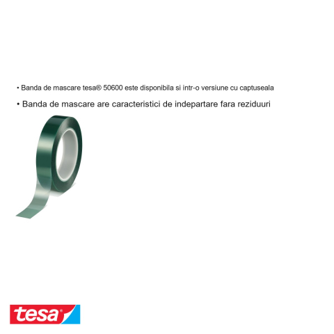 Banda adeziva verde termorezistenta Tesa 50600, suport poliester, adeziv siliconic, rezistenta 220°C, 66m x 25mm, pentru mascare electrostatica [2]
