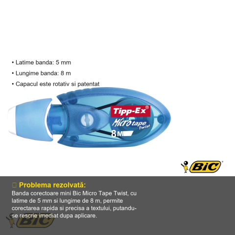 Banda corectoare Bic Micro Tape Twist, 5mm x 8m, compacta, pentru corectare rapida la birou si scoala [2]