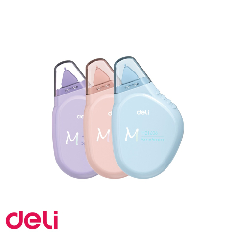 Corectoare si radiere - Banda corectoare Deli Macaron, 5mm x 5m, forma ergonomica, culori asortate, pentru birou si scoala